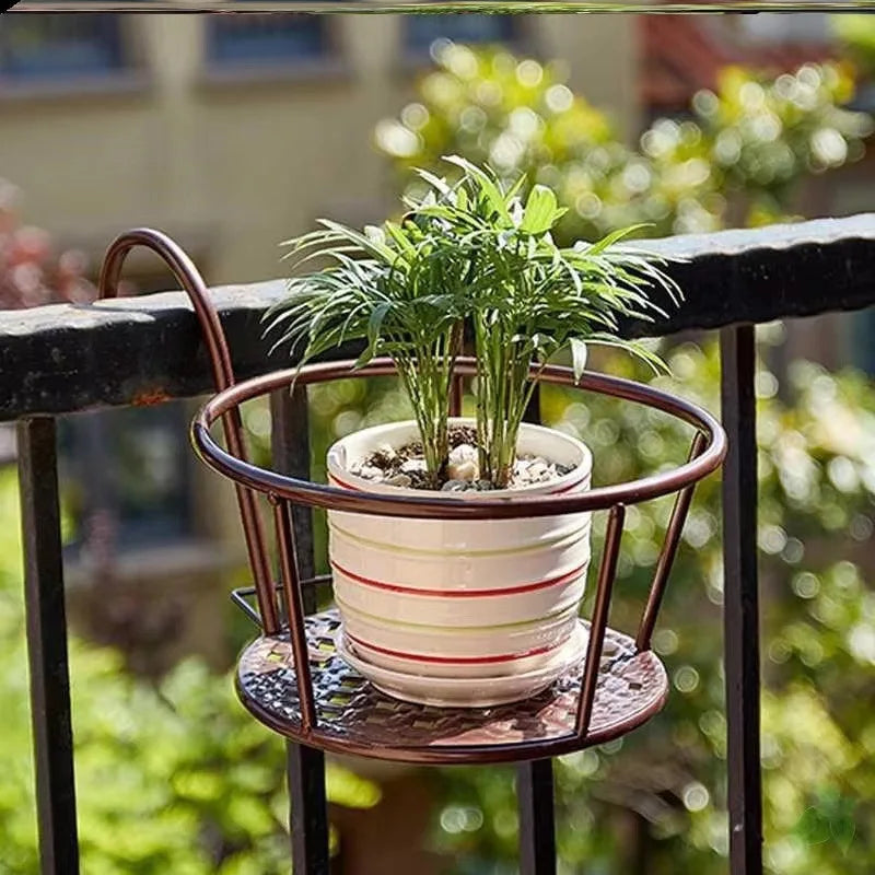1PC Iron Art Hanging Baskets Flower Pot Balcony Hanging Plant Round Racks Railing Fence Outdoor Window Bonsai Stand Decoration
