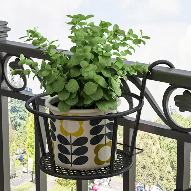 1PC Iron Art Hanging Baskets Flower Pot Balcony Hanging Plant Round Racks Railing Fence Outdoor Window Bonsai Stand Decoration